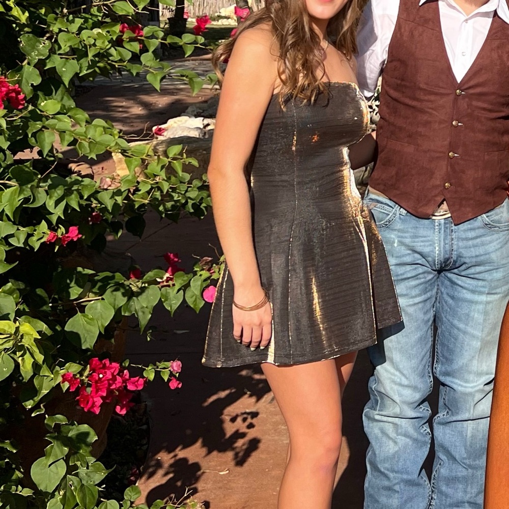 Lulu's Metallic Strapless Dress
